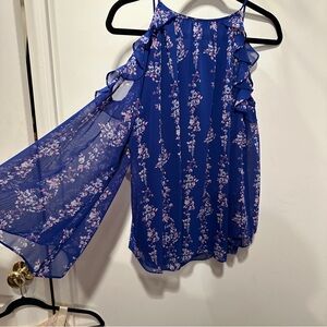 Kaari Blue Floral top with Elegant Design -Cold Shoulder beautiful bell sleeves